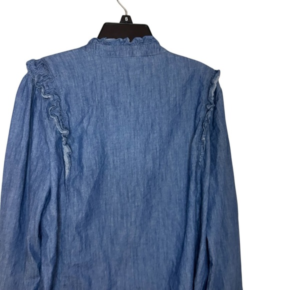 Draper James Blue Button Down Shirt with Ruffles size medium - Picture 5 of 11